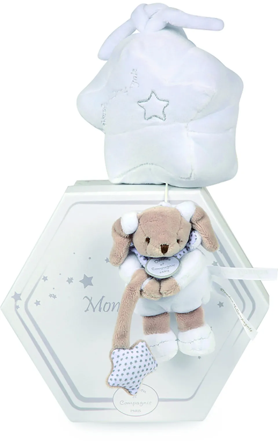 doudou-et-compagnie-bo-te-musique-lapin-c-leste-blanc-24-cm image 1