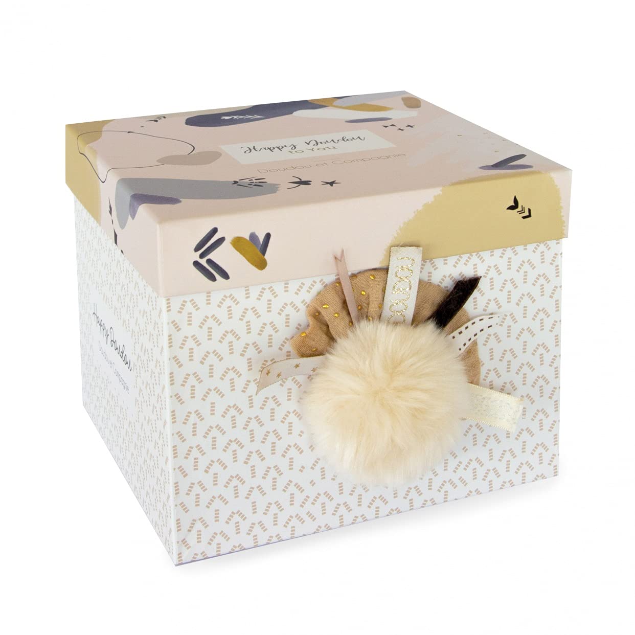 doudou-et-compagnie-happy-doudou-lapin-beige-pompon-naturel image 3