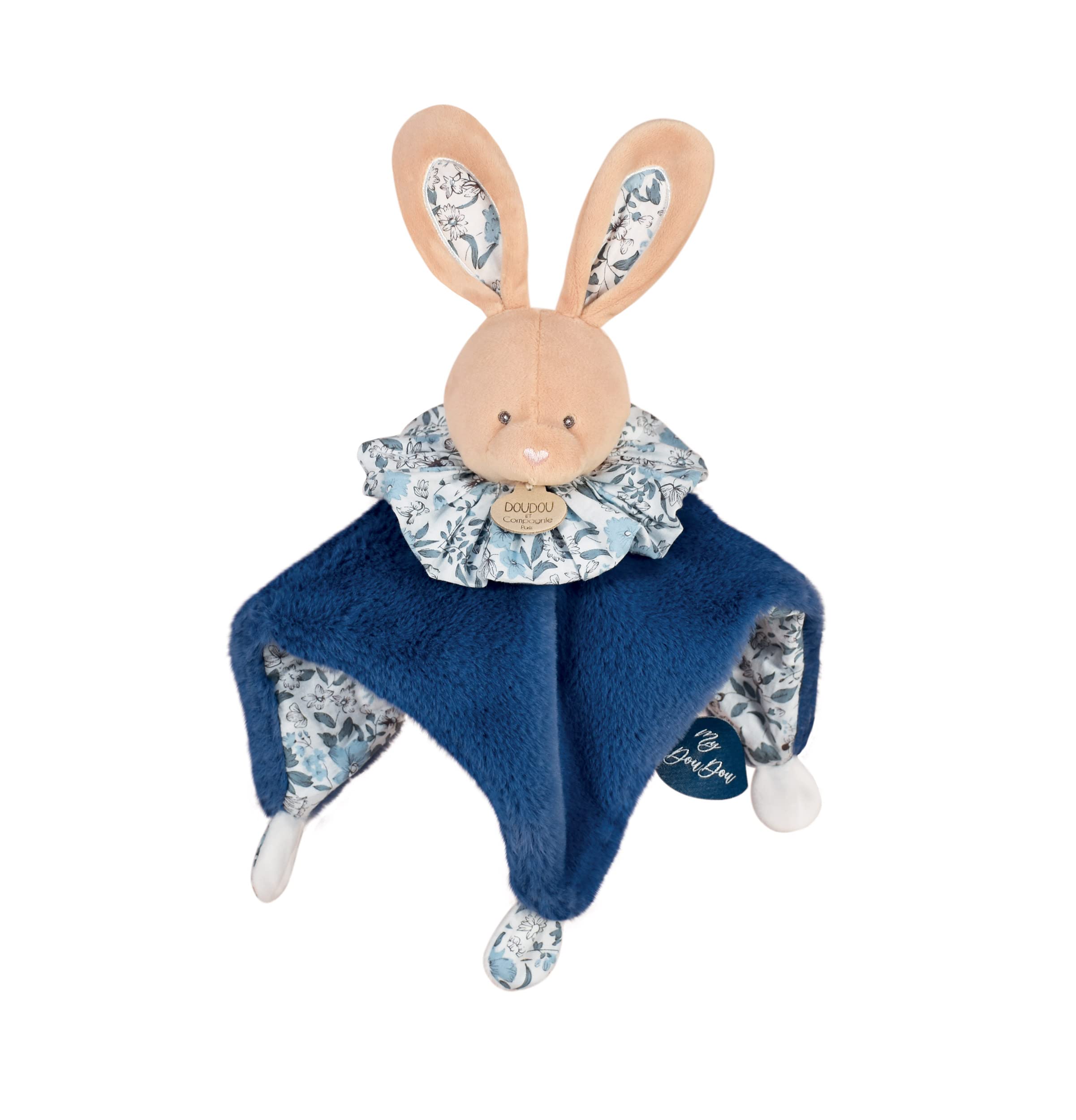doudou-et-compagnie-petits-fut-s-boule-lapin-peluche-bleu-25-cm image 3