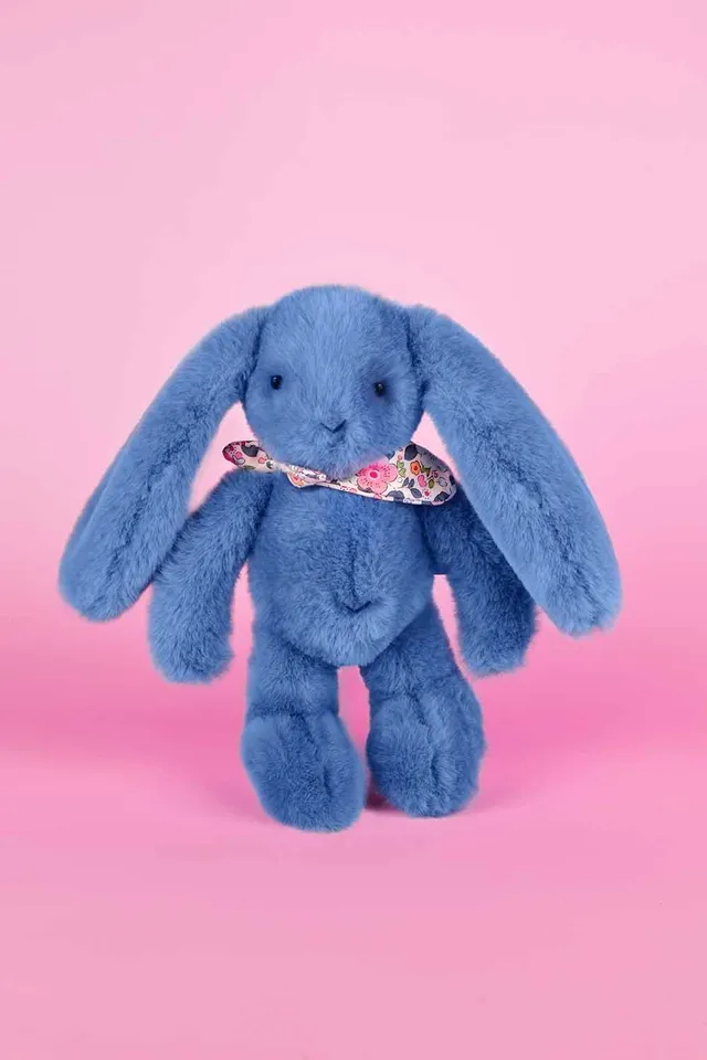 doudou-et-compagnie-lapin-fleurette-bleu-peluche-25-cm-dc4299 image 1