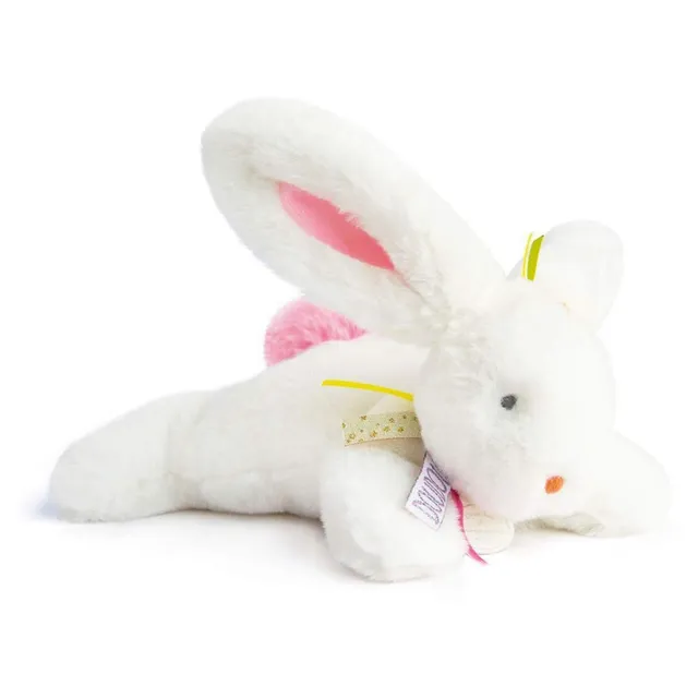 doudou-et-compagnie-lapin-doudou-p-querette-blanc-rose-21cm image 1