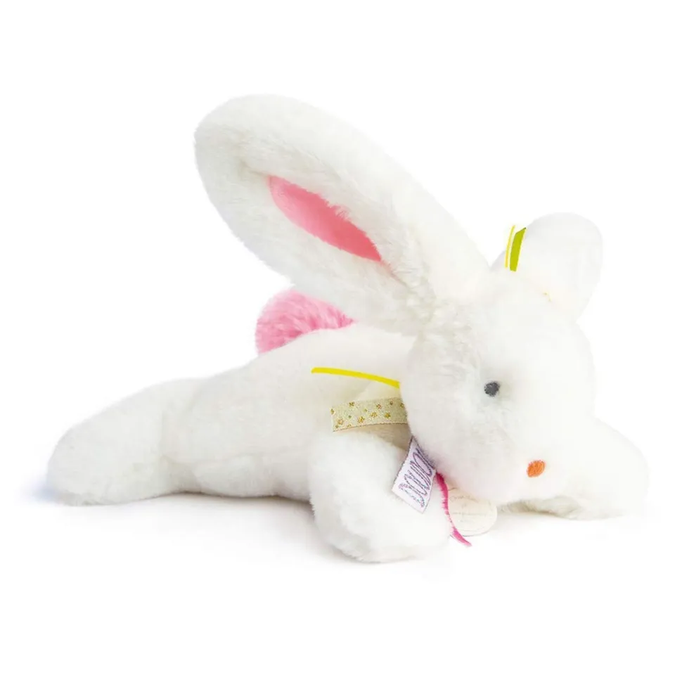 doudou-et-compagnie-lapin-doudou-p-querette-blanc-rose-21cm image 1