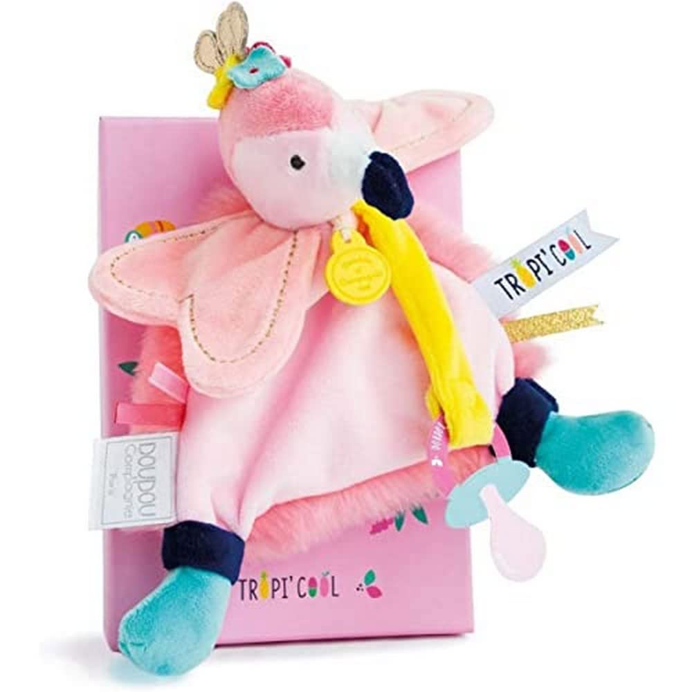 doudou-et-compagnie-attache-sucette-flamant-rose-20-cm-tropi-cool image 1