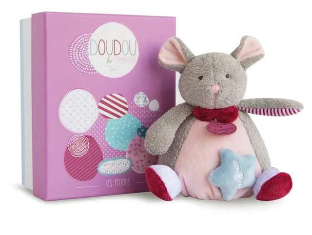doudou-et-compagnie-les-ptitous-doudou-musical-souris-gris-15-cm image 1