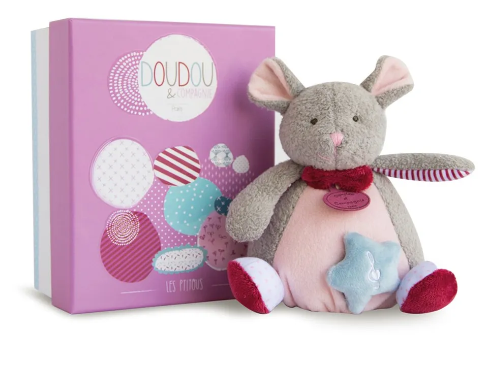 doudou-et-compagnie-les-ptitous-doudou-musical-souris-gris-15-cm image 1