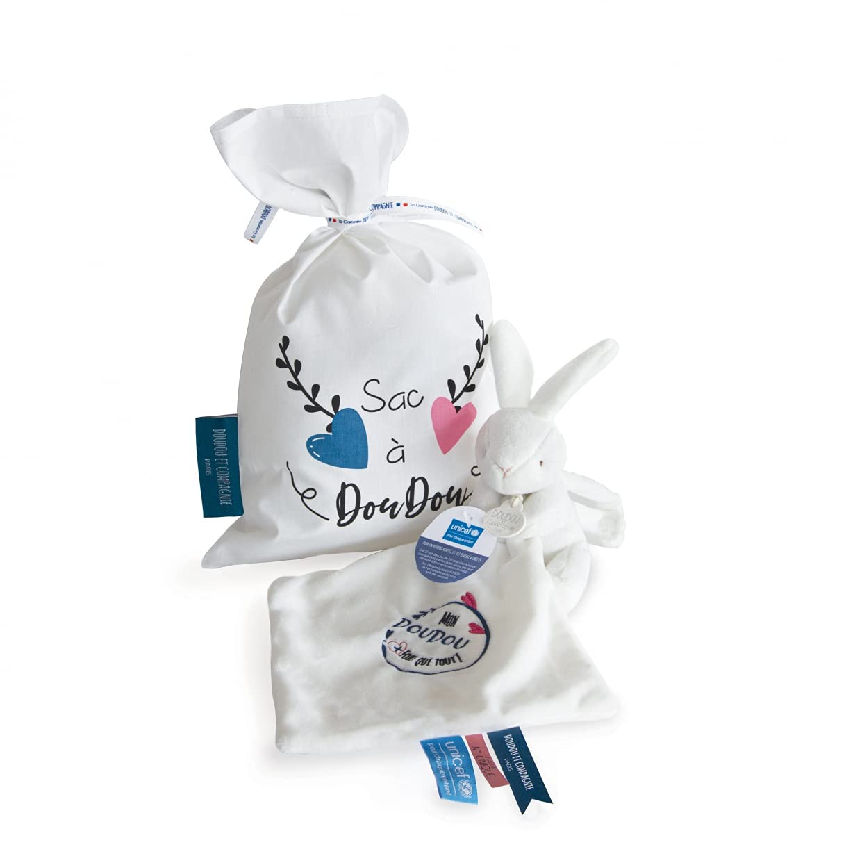 doudou-et-compagnie-sac-doudou-lapin-unicef-blanc-10-cm image 3