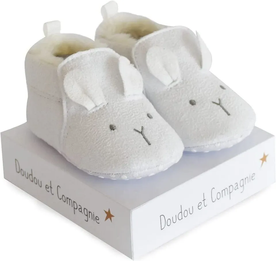 doudou-et-compagnie-chaussons-b-b-lapins-blancs-dc3707 image 1
