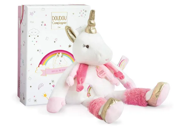 doudou-et-compagnie-lucie-pantin-licorne-30-cm-rose-naissance image 1