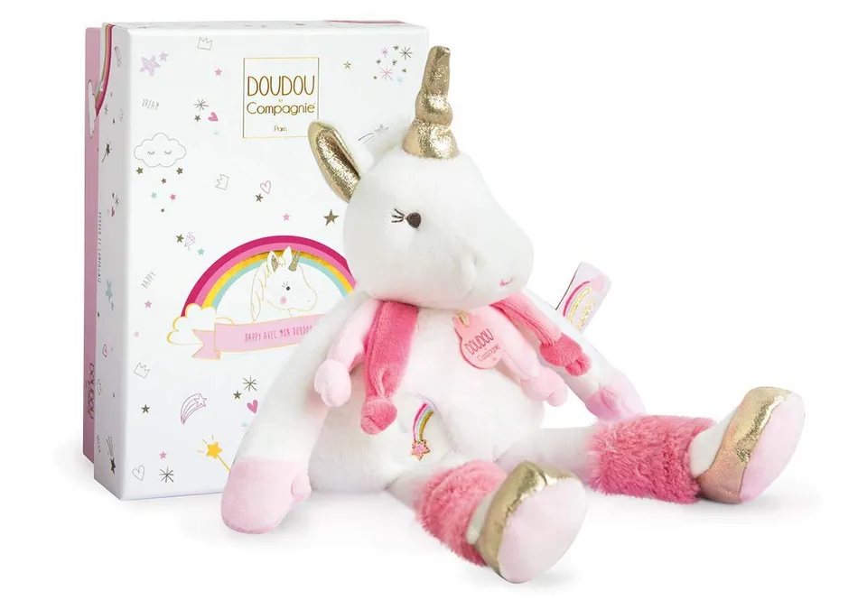doudou-et-compagnie-lucie-pantin-licorne-30-cm-rose-naissance image 1