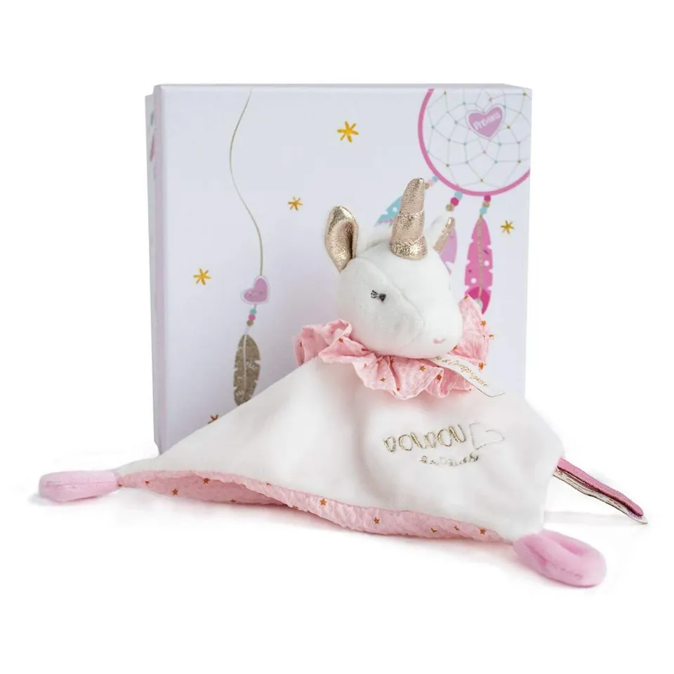 doudou-et-compagnie-attrape-r-ves-licorne-doudou-rose-blanc image 1