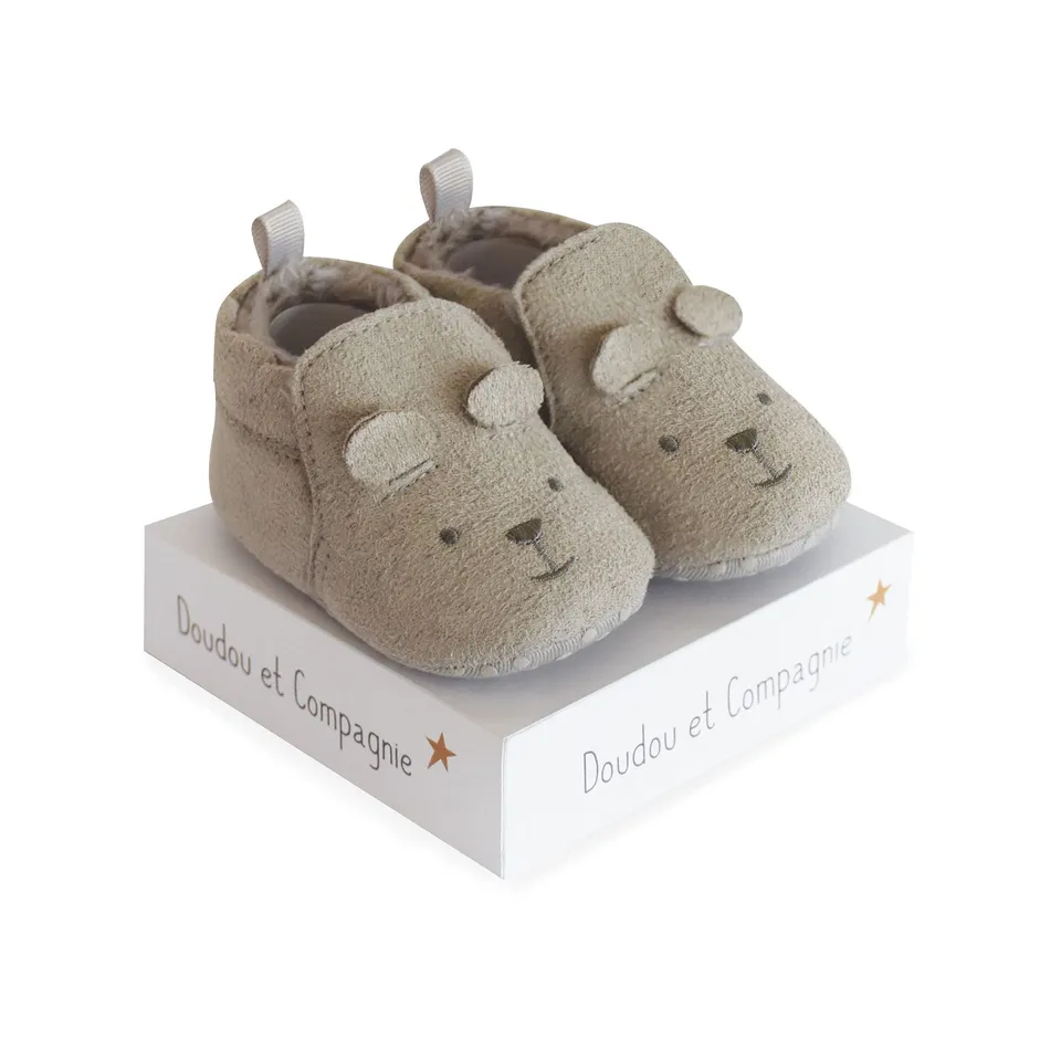 doudou-et-compagnie-chaussons-b-b-gris-frimousses-coton-dc3709 image 1