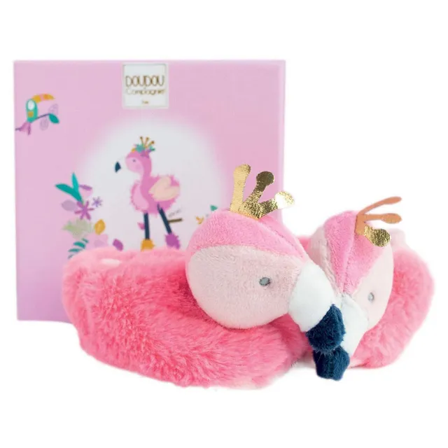 doudou-et-compagnie-tropicool-dc3442-chaussons-flamant-rose image 1