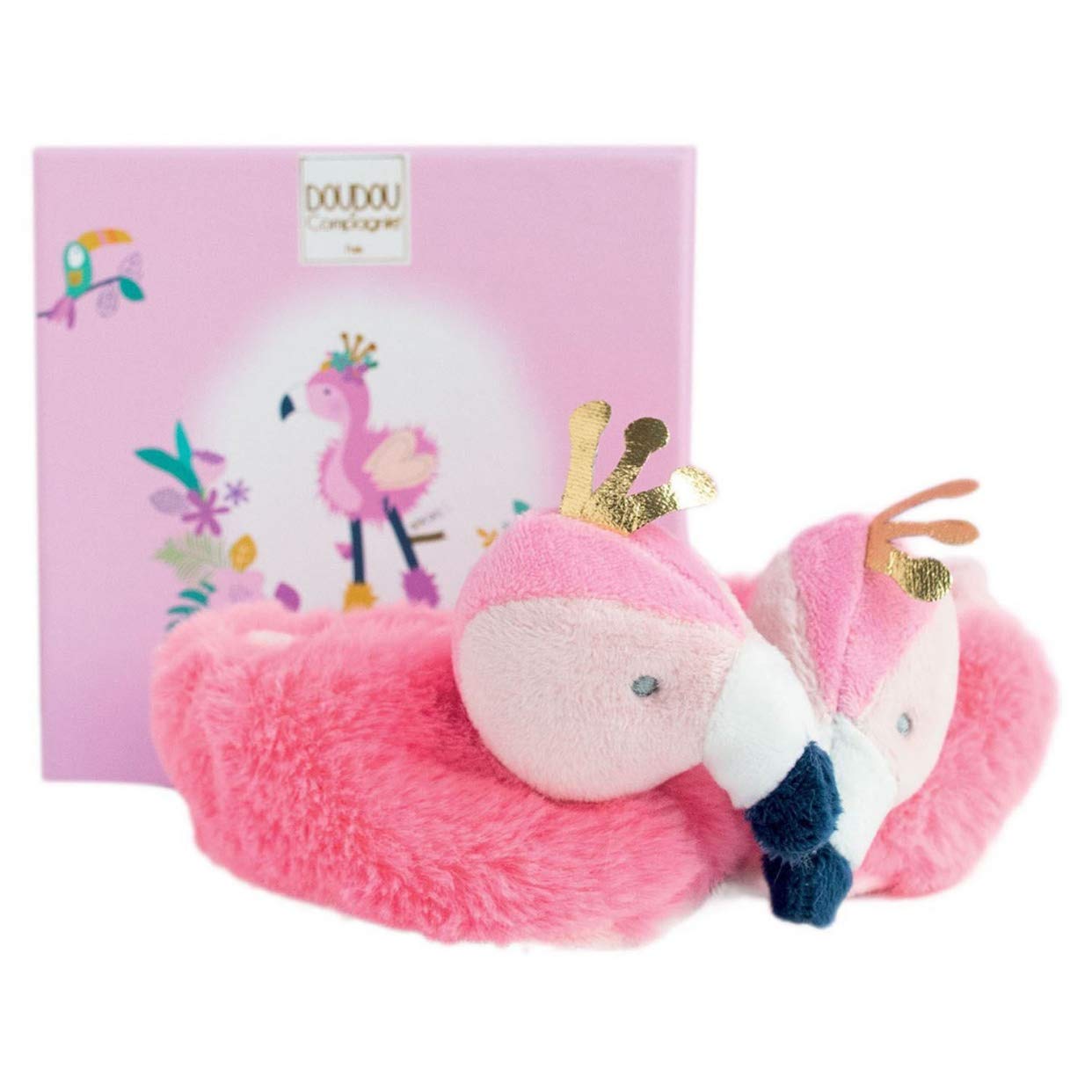 doudou-et-compagnie-tropicool-dc3442-chaussons-flamant-rose image 1