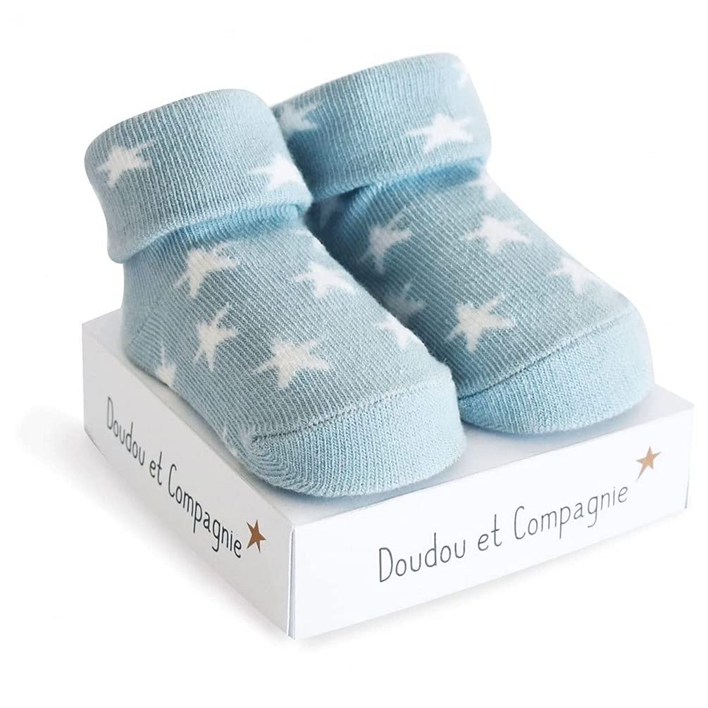doudou-et-compagnie-chaussons-b-b-chaussettes-bleues-naissance image 1