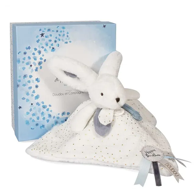 doudou-et-compagnie-happy-doudou-lapin-plat-gris-doudou-25-cm image 1