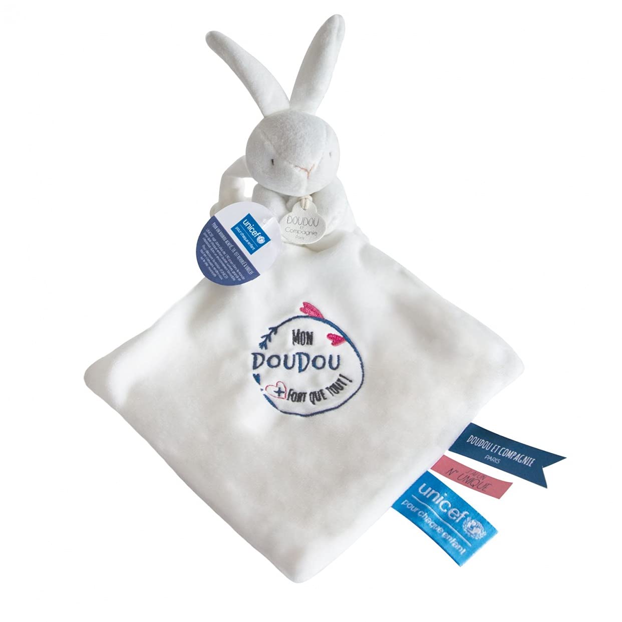 doudou-et-compagnie-sac-doudou-lapin-unicef-blanc-10-cm image 5