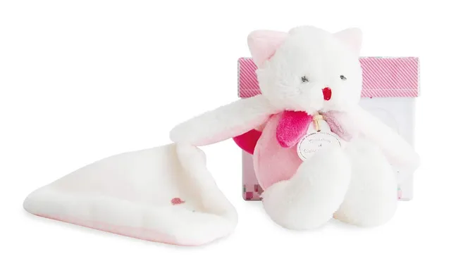 doudou-et-compagnie-gommettes-attache-t-tine-chat-rose-18-cm image 1