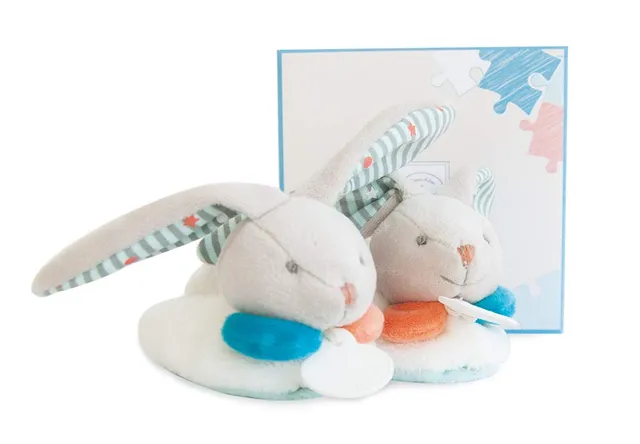doudou-et-compagnie-chaussons-b-b-lapin-happy-hochet-0-6-mois image 1