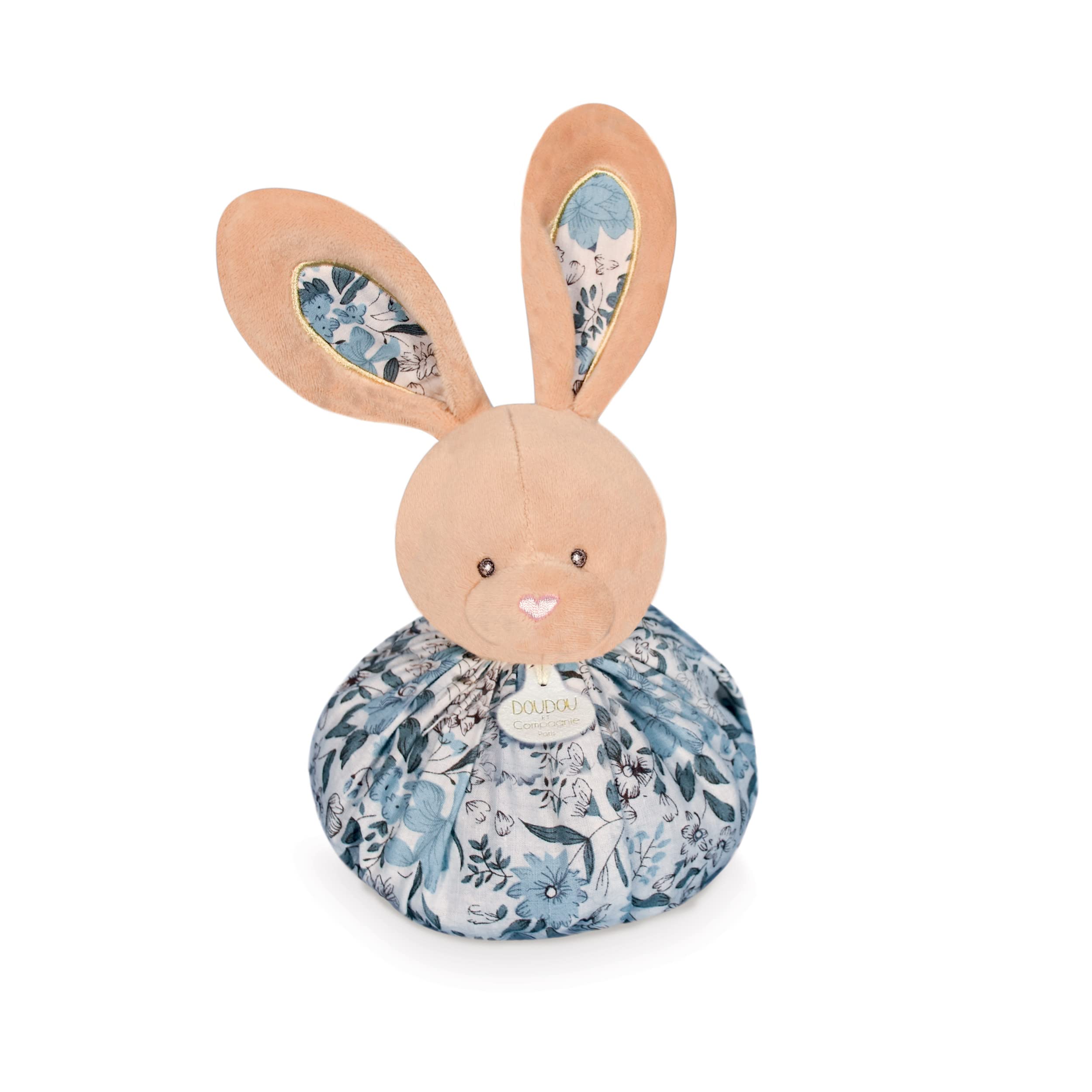 doudou-et-compagnie-petits-fut-s-boule-lapin-peluche-bleu-25-cm image 2