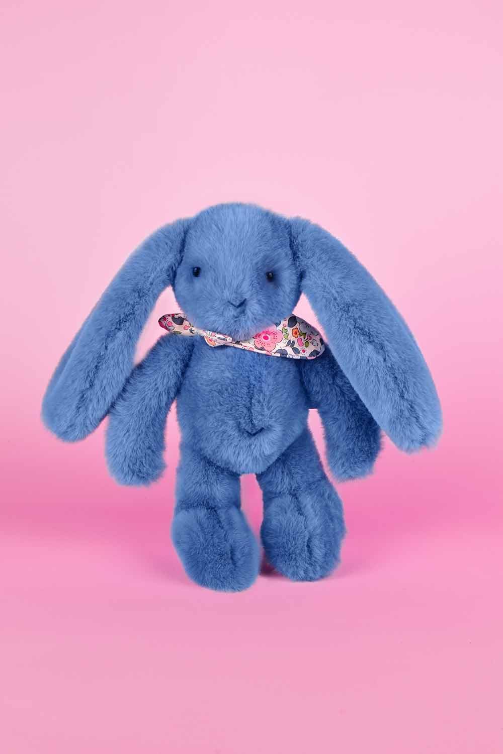 doudou-et-compagnie-lapin-fleurette-bleu-peluche-25-cm-dc4299 image 1