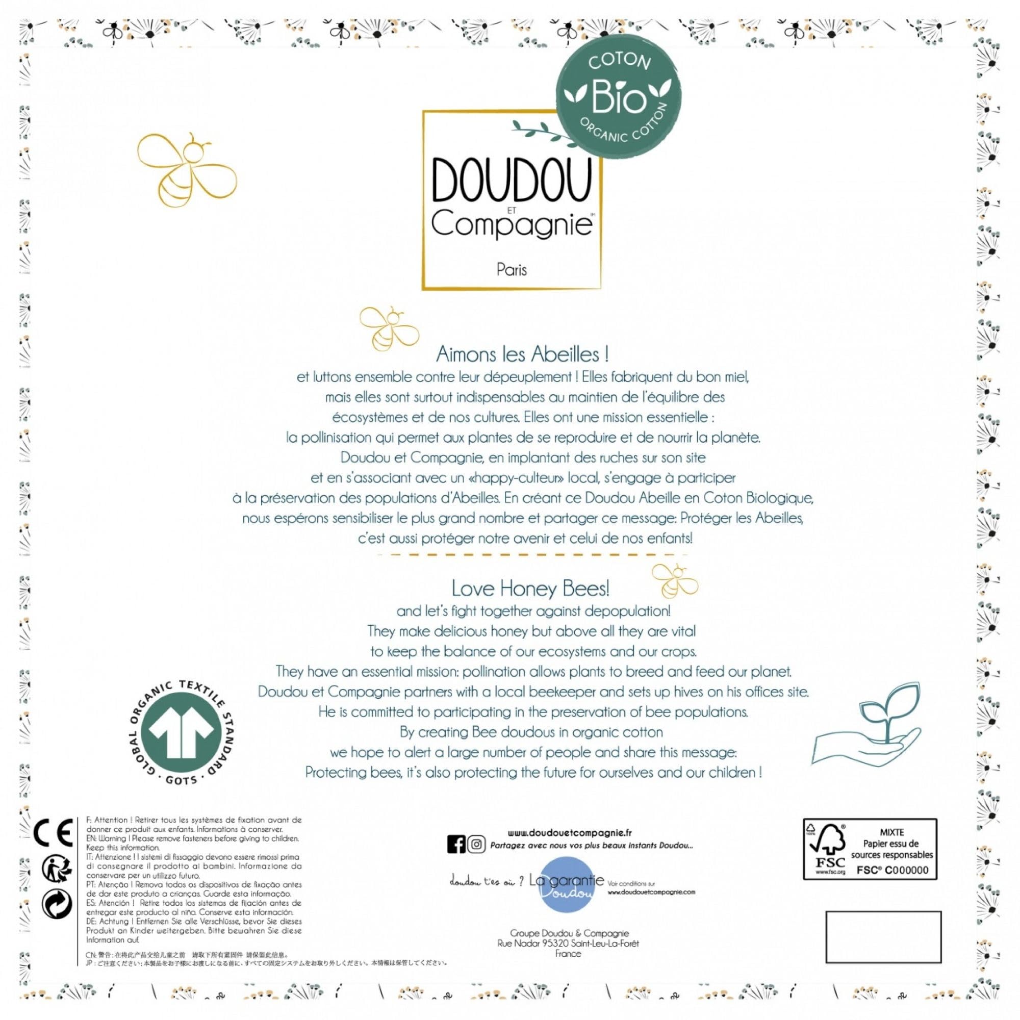 doudou-et-compagnie-coton-bio-dc3843-doudou-plat-abeille-25-cm image 3