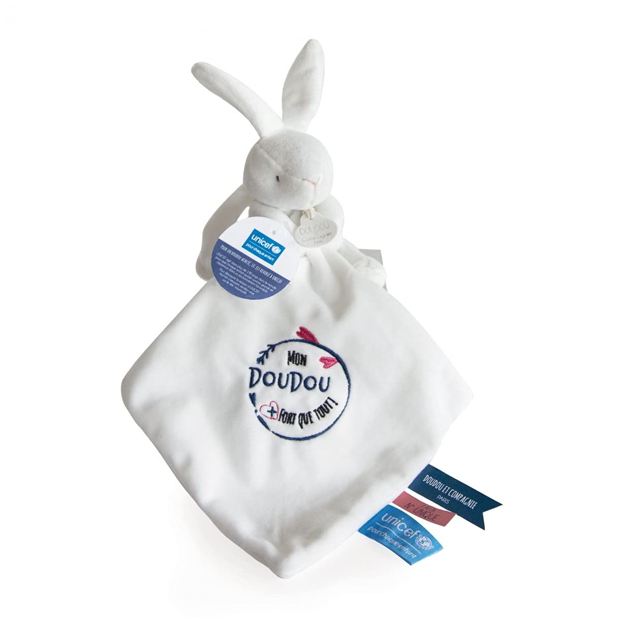 doudou-et-compagnie-sac-doudou-lapin-unicef-blanc-10-cm image 7
