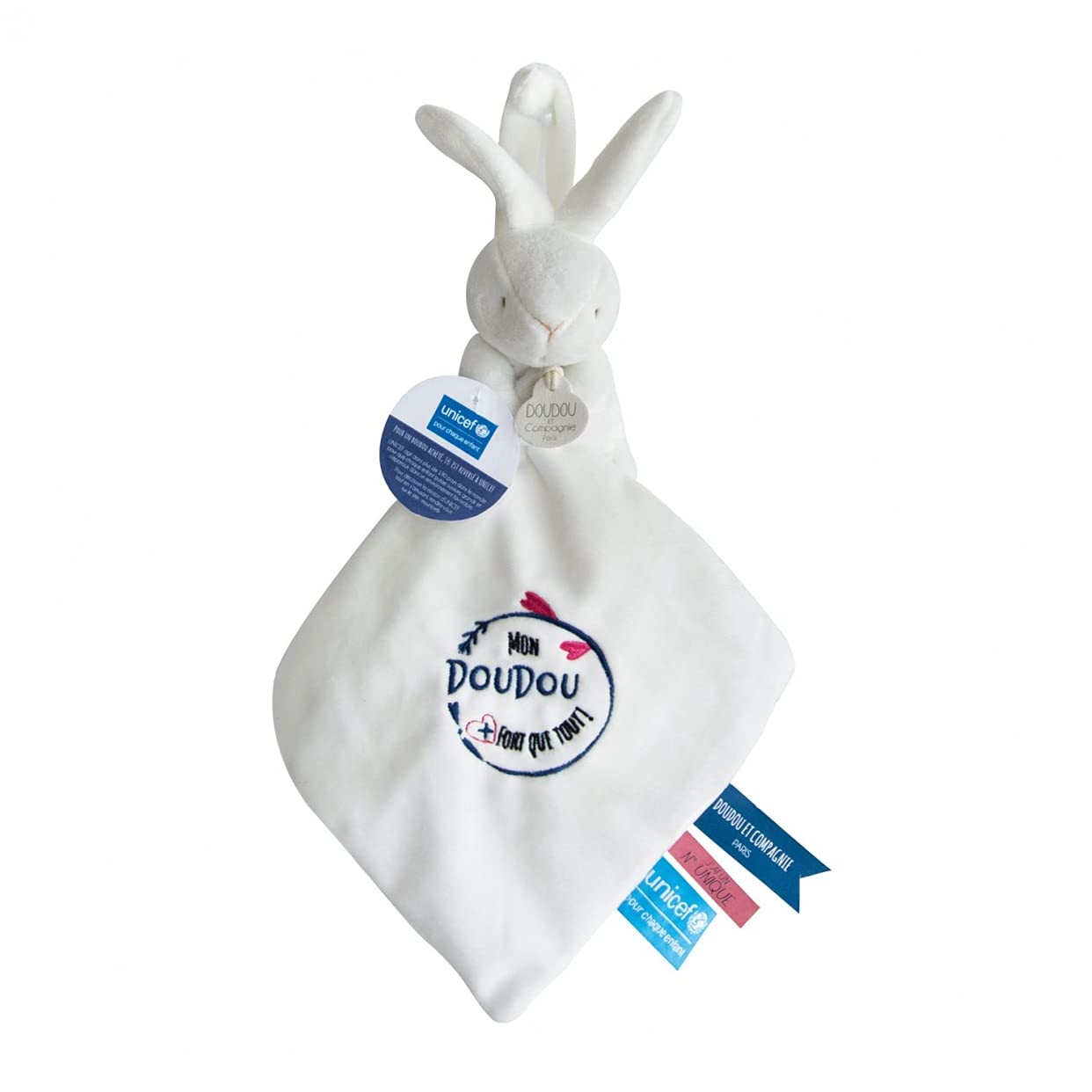 doudou-et-compagnie-sac-doudou-lapin-unicef-blanc-10-cm image 6