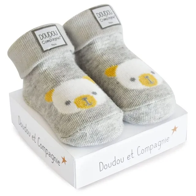 doudou-et-compagnie-chaussons-b-b-chaussettes-naissance-gris-coton image 1