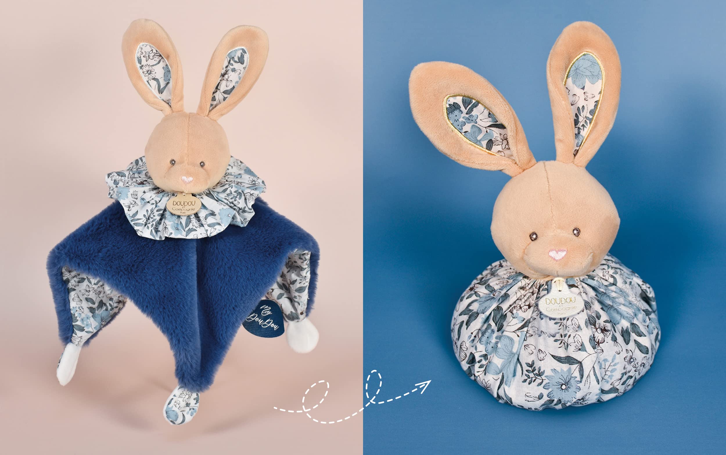 doudou-et-compagnie-petits-fut-s-boule-lapin-peluche-bleu-25-cm image 4