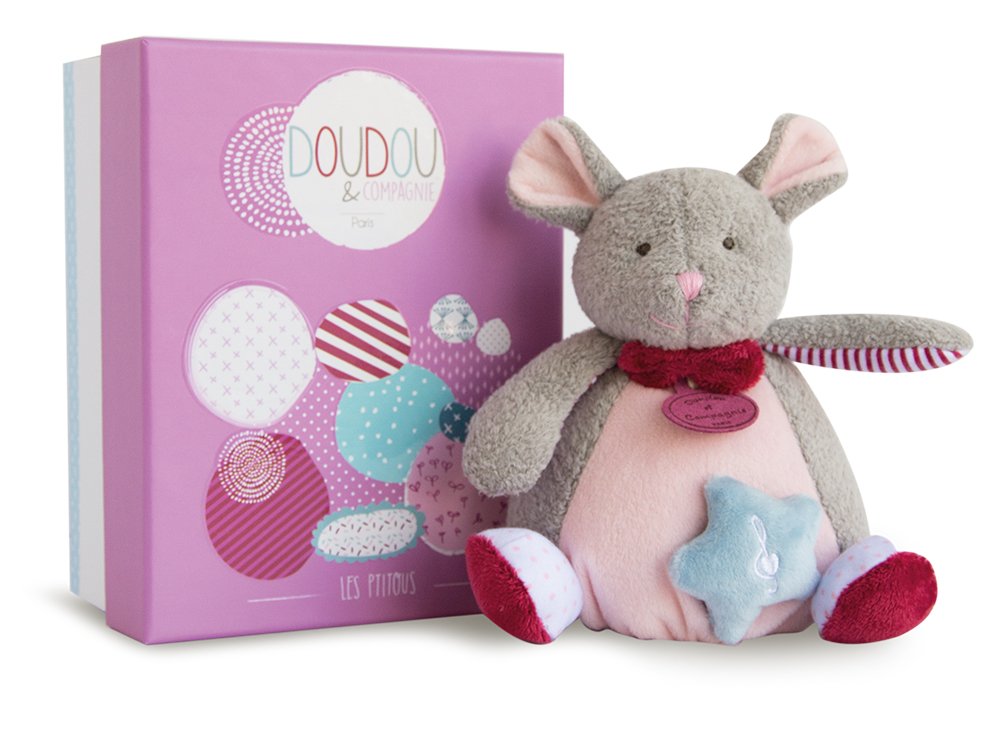 doudou-et-compagnie-les-ptitous-doudou-musical-souris-gris-15-cm image 1