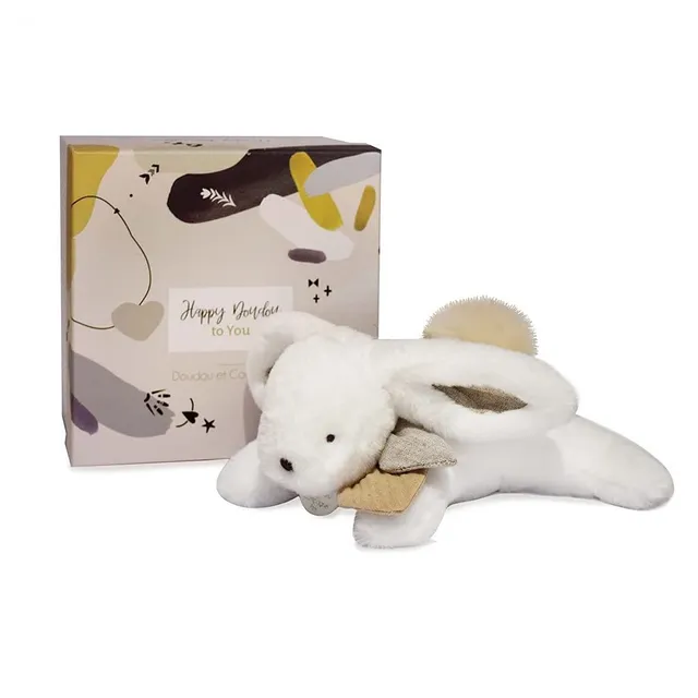 doudou-et-compagnie-happy-doudou-lapin-beige-pompon-naturel image 1