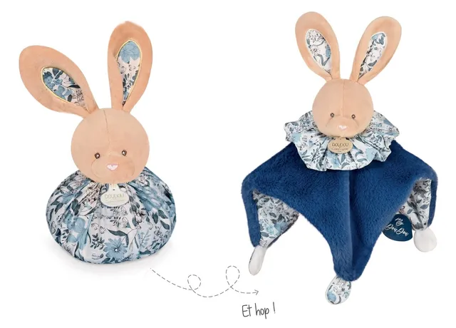 doudou-et-compagnie-petits-fut-s-boule-lapin-peluche-bleu-25-cm image 1
