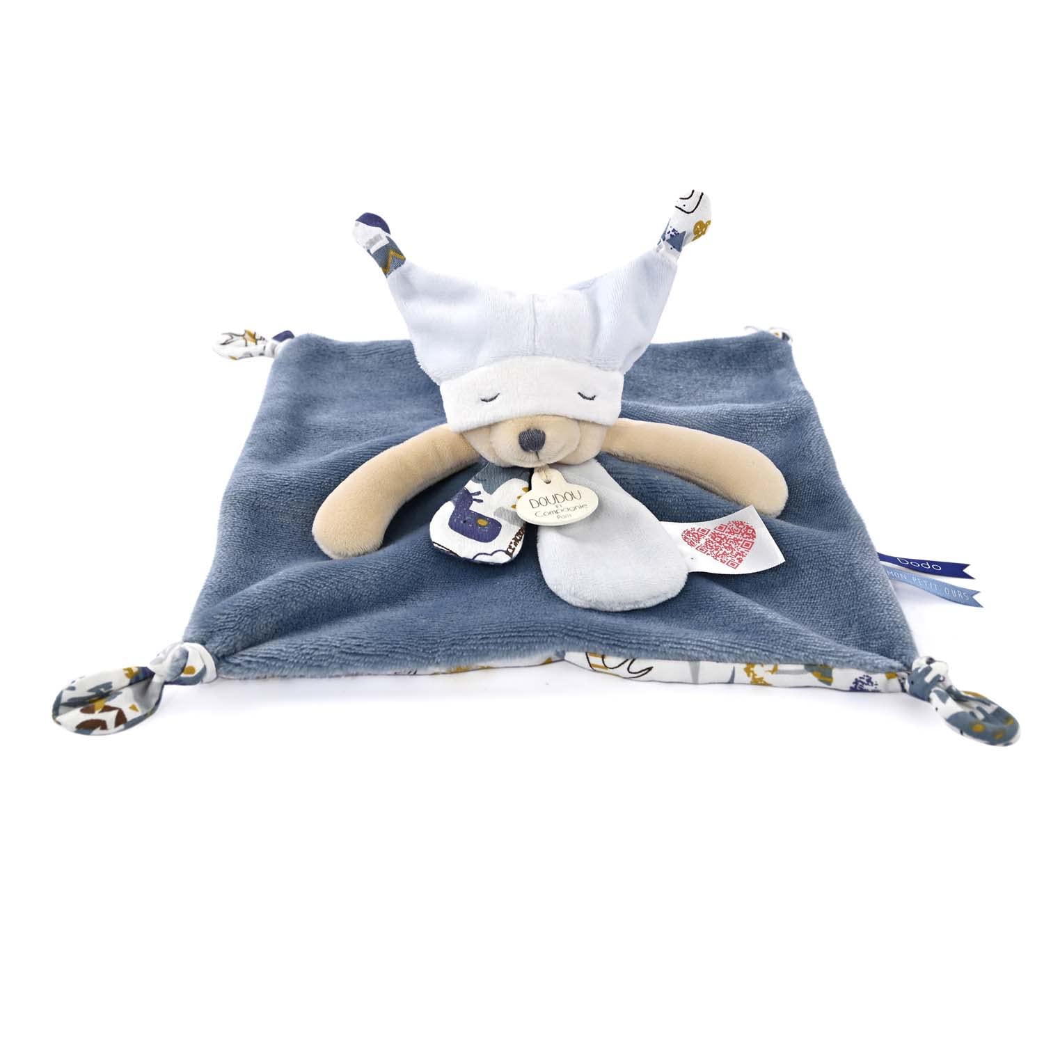 doudou-et-compagnie-petits-fut-s-ours-bleu-doudou-plat-25cm-dc4059 image 2