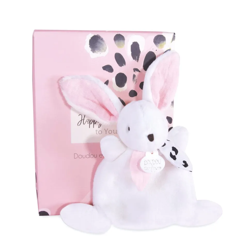 doudou-et-compagnie-happy-doudou-lapin-peluche-rose-17-cm image 1