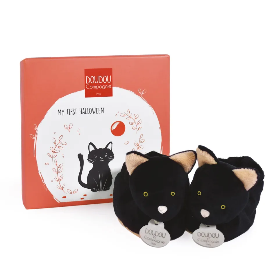 doudou-et-compagnie-chaussons-b-b-chat-noir-0-6-mois-dc3891 image 1