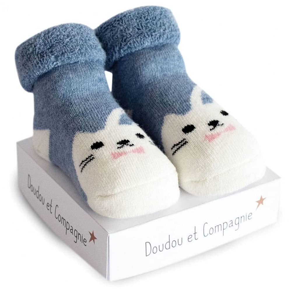 doudou-et-compagnie-chaussons-b-b-petites-bouilles-chaussettes-bleu image 1