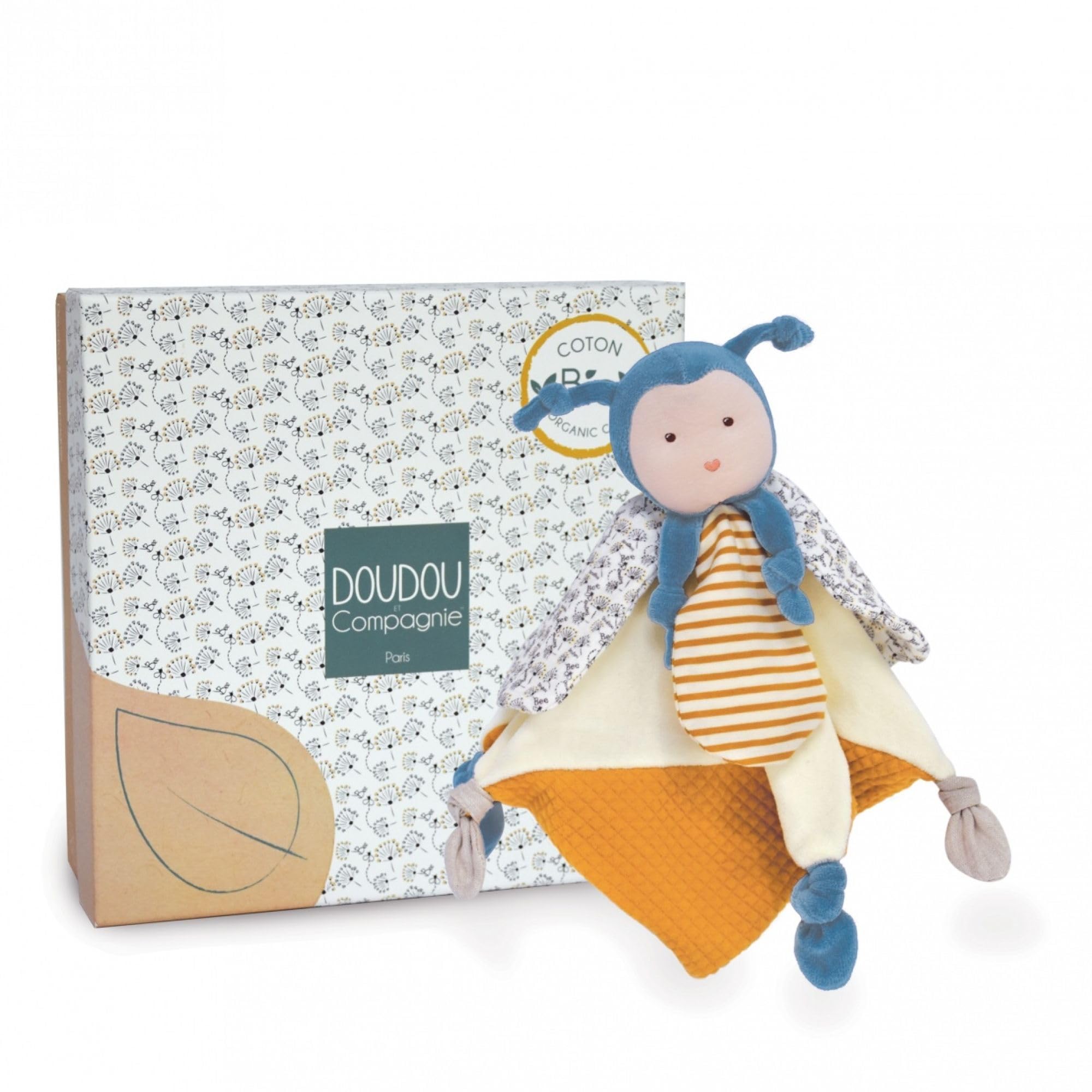 doudou-et-compagnie-coton-bio-dc3843-doudou-plat-abeille-25-cm image 2