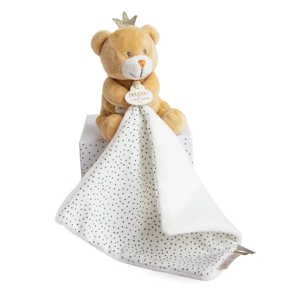 doudou-et-compagnie-petit-roi-ours-peluche-10-cm-avec-doudou image 1