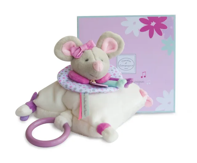 doudou-et-compagnie-bo-te-musique-souris-pearly-gris-perle-18-cm image 1