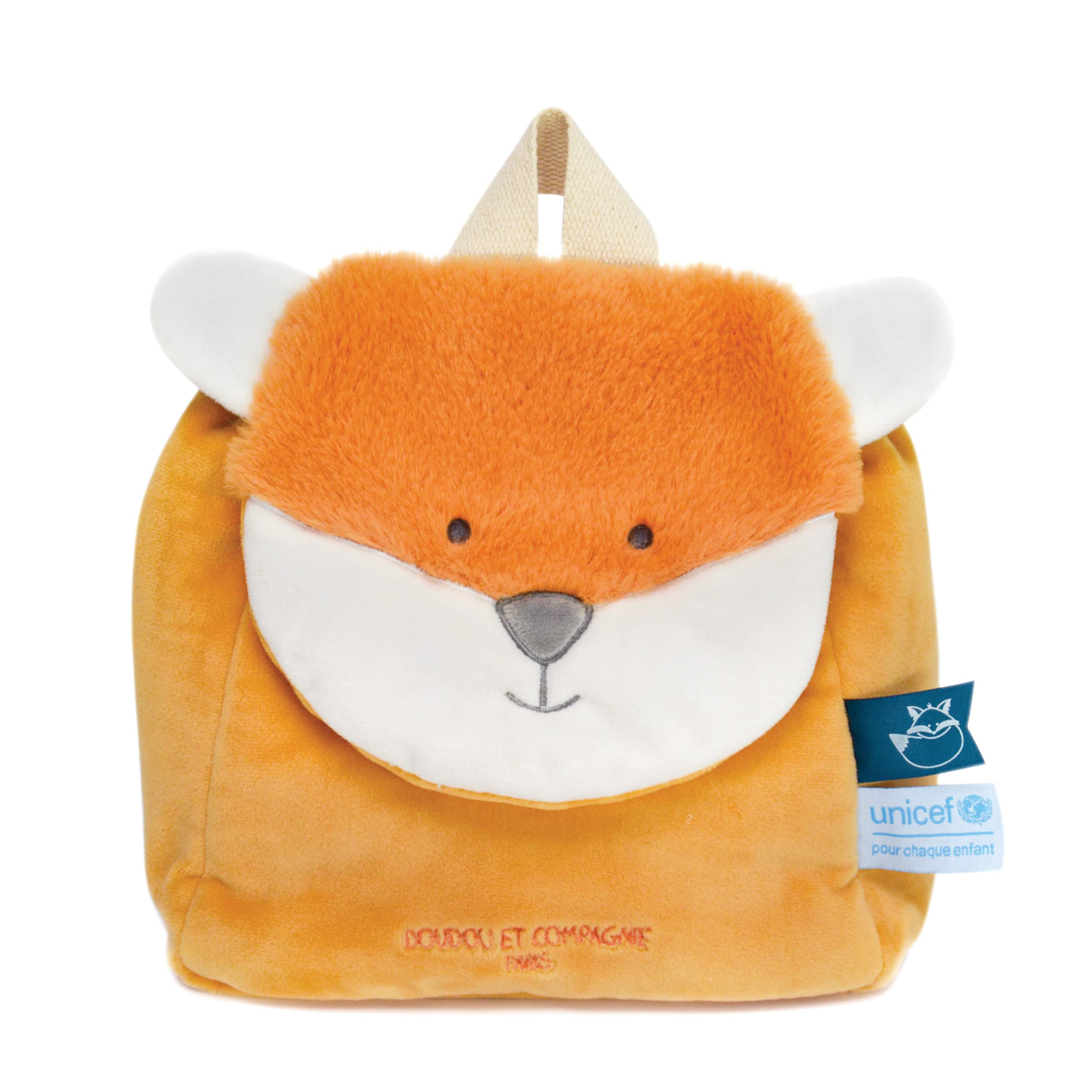 doudou-et-compagnie-sac-dos-renard-orange-unicef-20-cm image 1