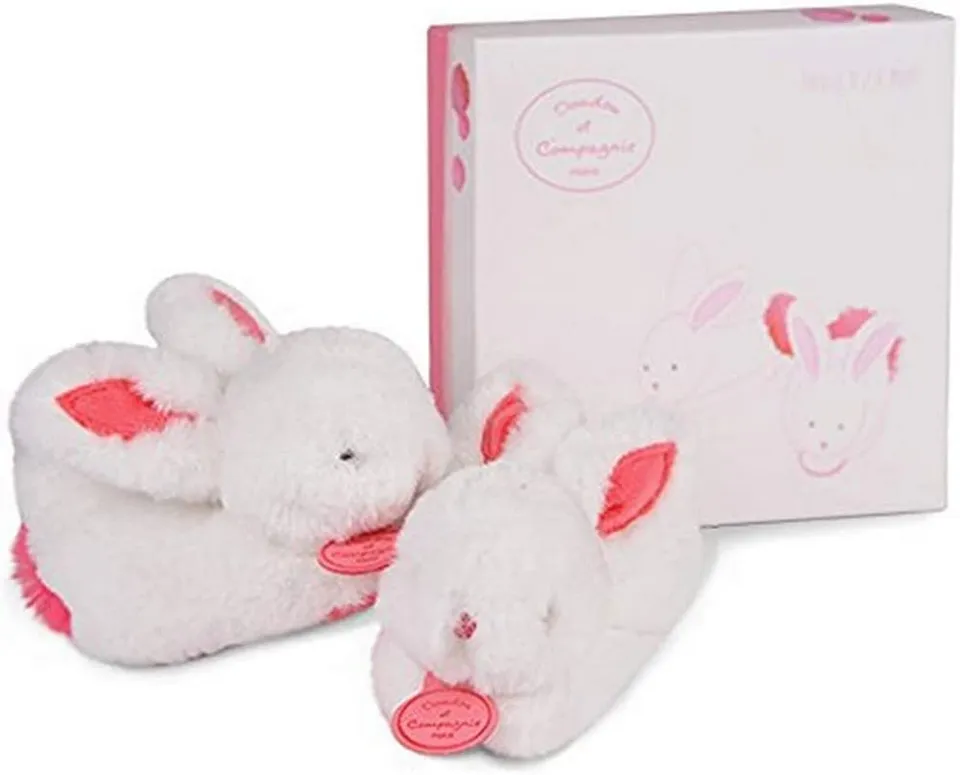 doudou-et-compagnie-chaussons-b-b-lapin-hochet-0-6-mois-dc2730 image 1