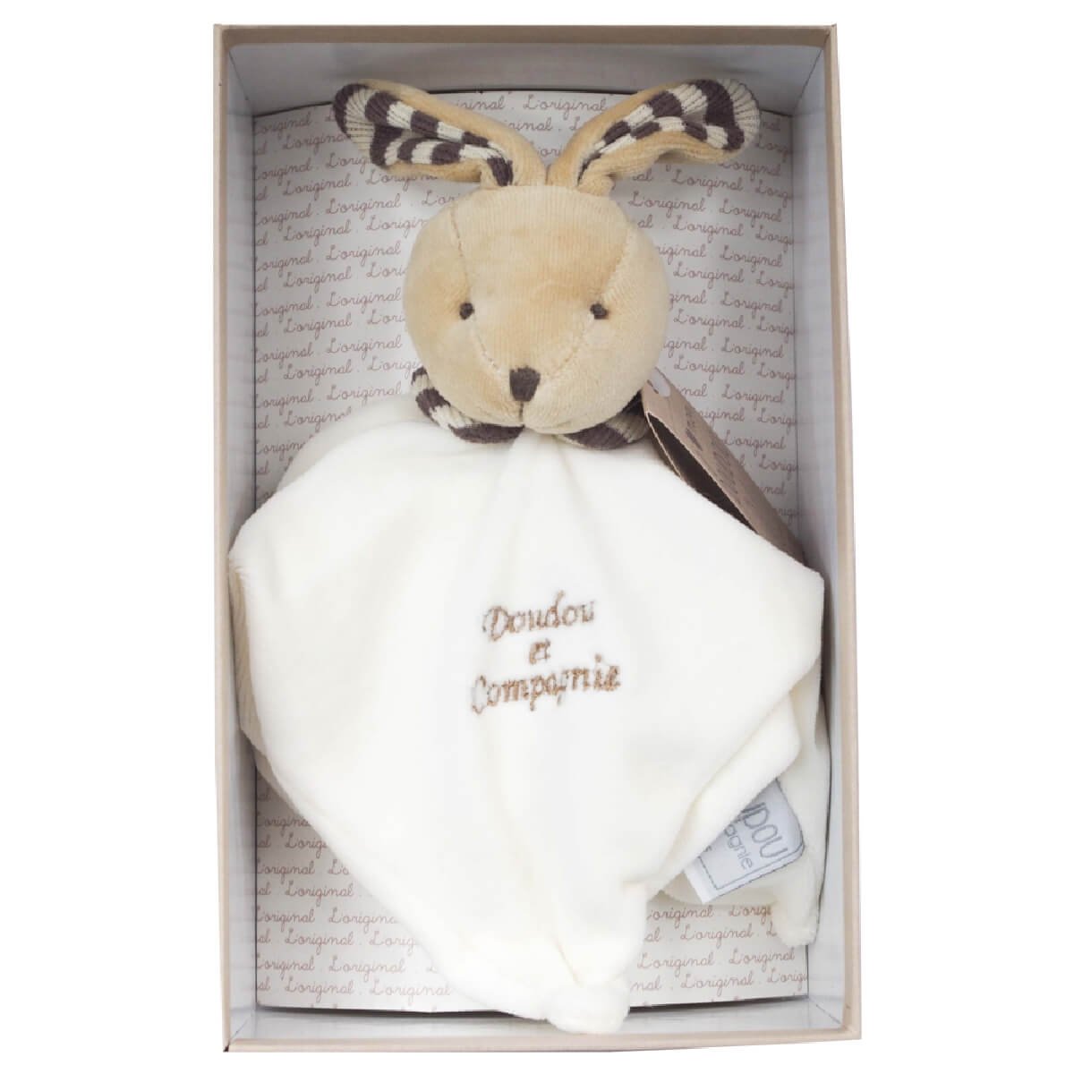 doudou-et-compagnie-iconiques-doudou-202-lapin-plat-taupe-25-cm image 2