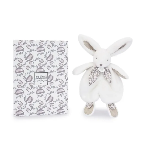 doudou-et-compagnie-lapin-doudou-plat-blanc-30-cm-foulard image 1